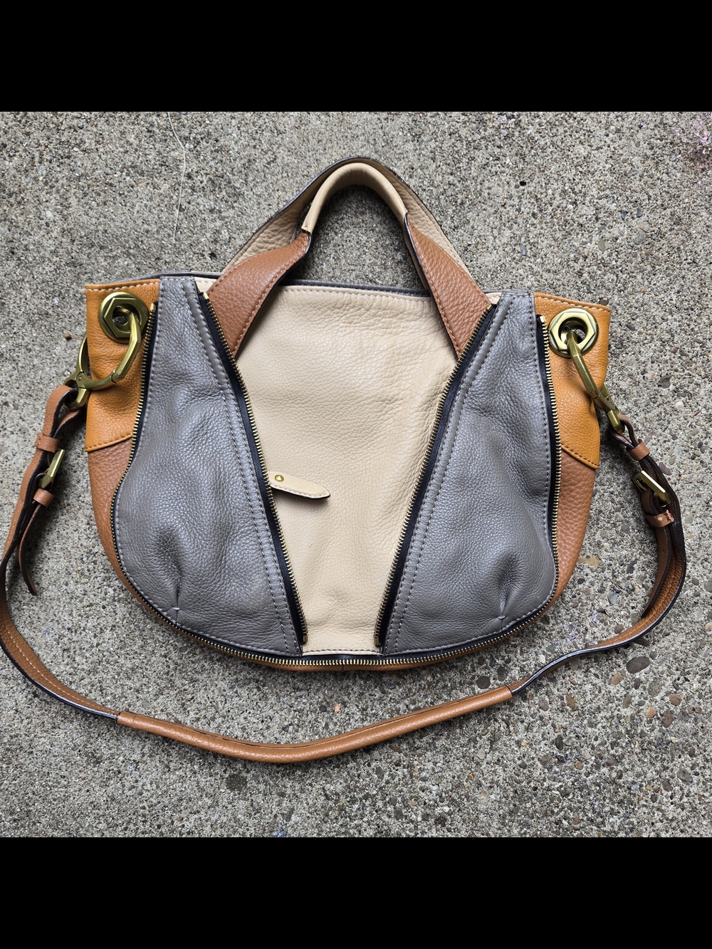 Oryany Tri-tone Leather Shoulder Bag